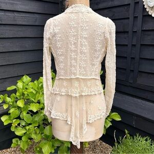 Antique Edwardian Embroidered Tulle Tambour Lace Peplum Bridal Jacket